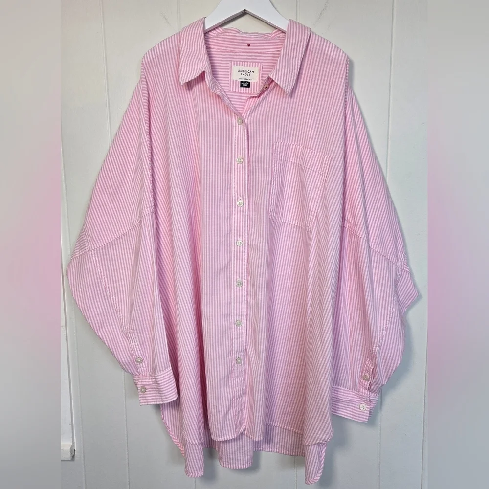American Eagle Outfitters Women's Oversized Fit Shirt Pink Size L